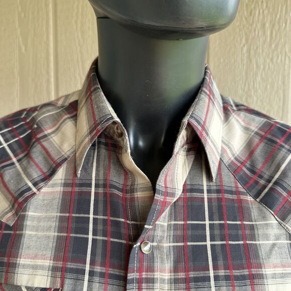 Vintage Ely Cattleman Shirt Mens Large Brown Red Plaid Pearl Snap‎ Western 90s - Picture 3 of 10